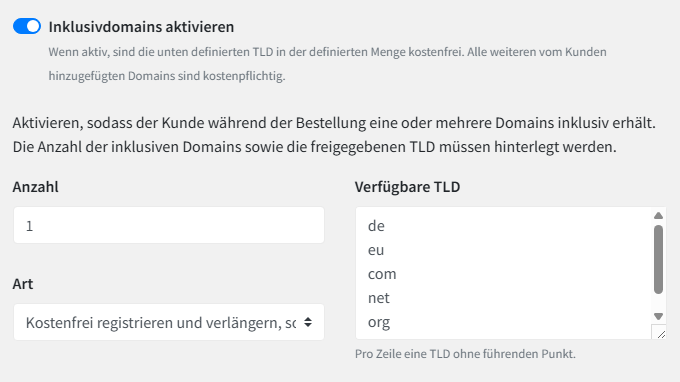 Flexible Auswahl von Inklusivdomains